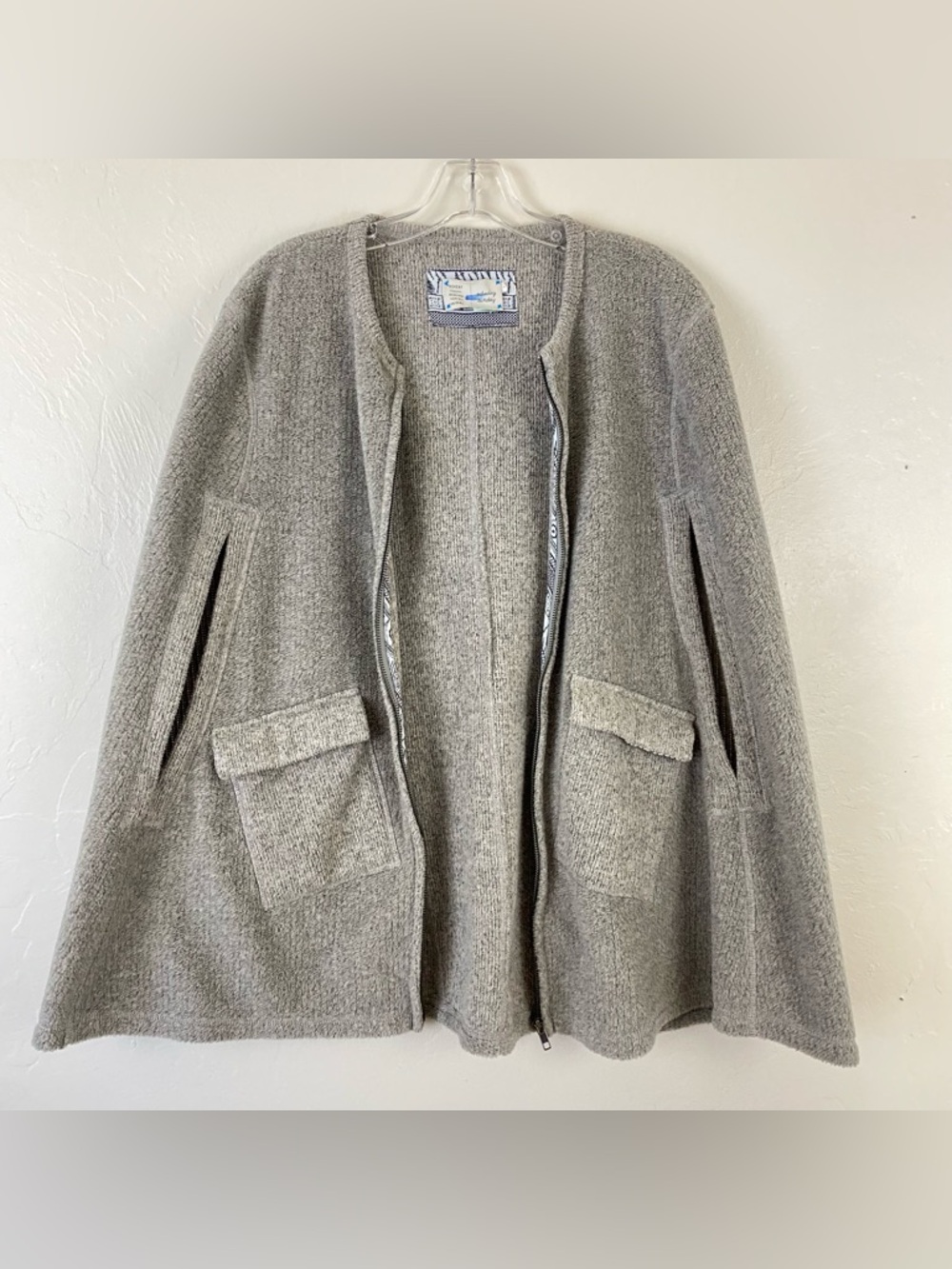 Anthropologie Size Small Heather Grey Knitted Zip-up Cape Cardigan Sweater